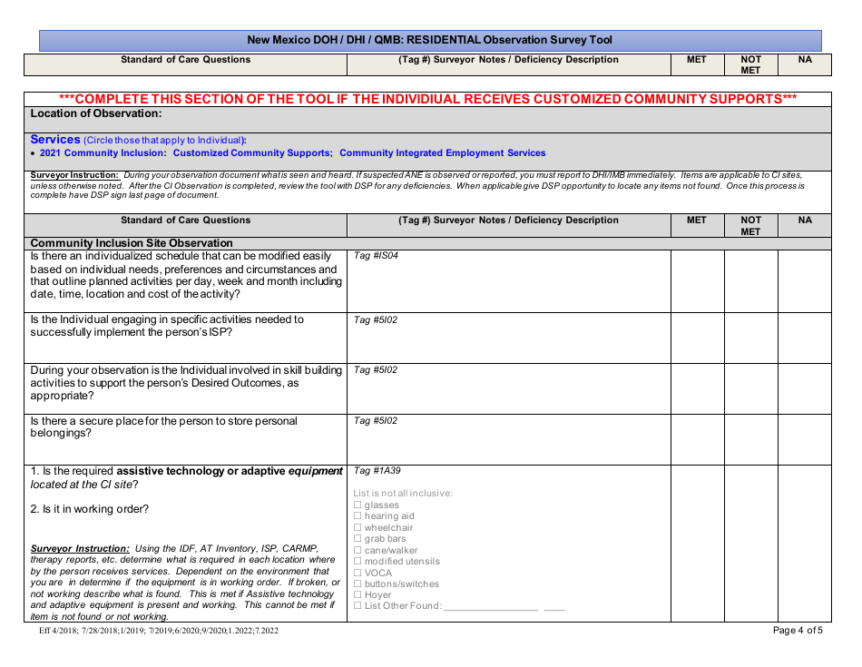New Mexico Doh / Dhi / Qmb: Residential Observation Survey Tool - New Mexico, Page 4