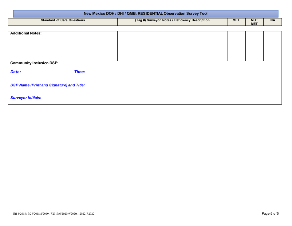 New Mexico Doh / Dhi / Qmb: Residential Observation Survey Tool - New Mexico, Page 5