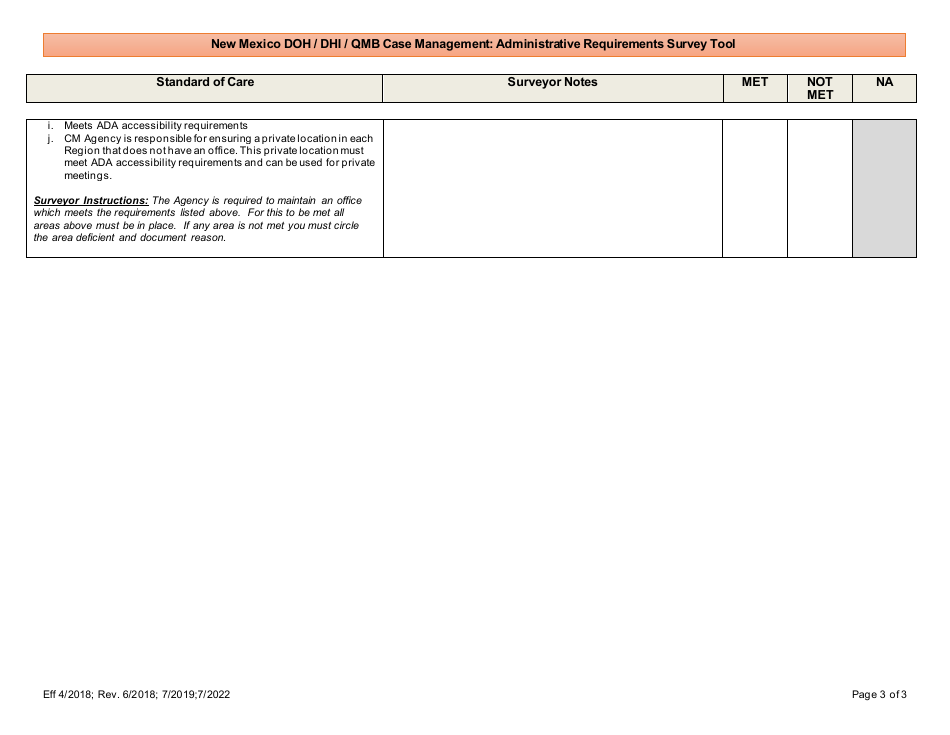 New Mexico Doh / Dhi / Qmb Case Management: Administrative Requirements Survey Tool - New Mexico, Page 3