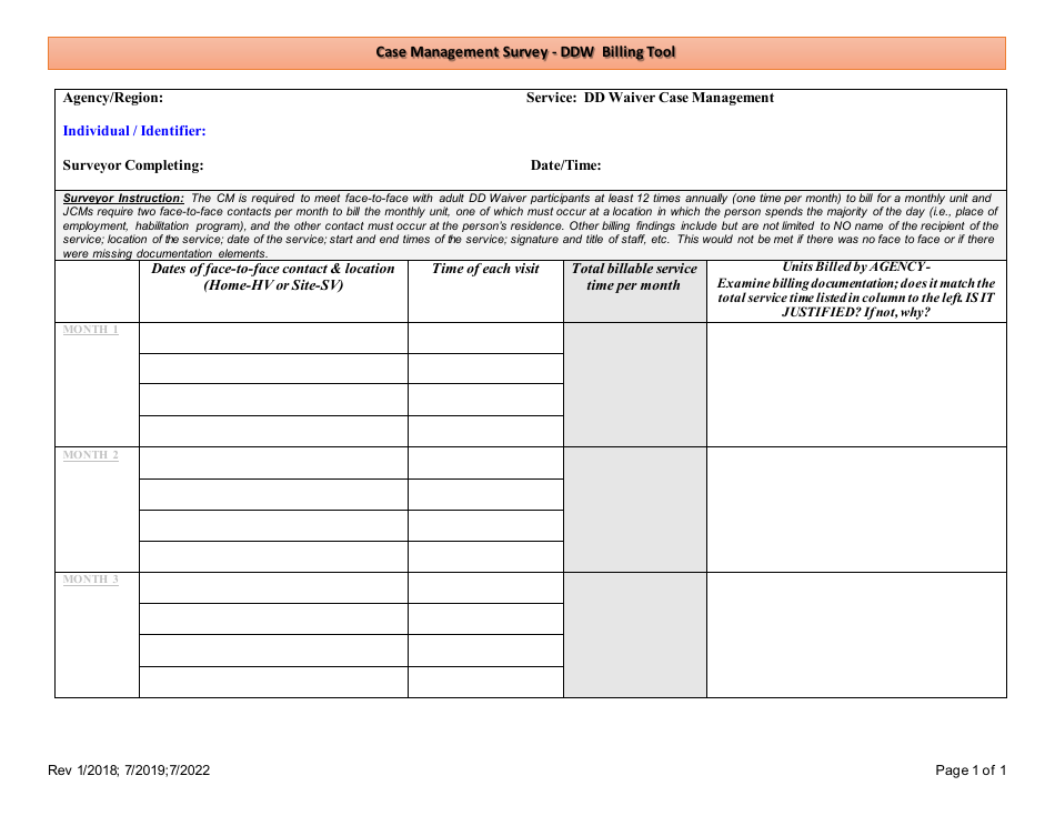 Case Management Survey - Ddw Billing Tool - New Mexico, Page 1