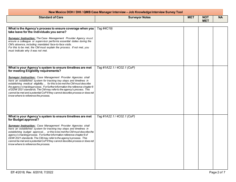 New Mexico Doh / Dhi / Qmb Case Manager Interview - Job Knowledge Interview Survey Tool - New Mexico, Page 2