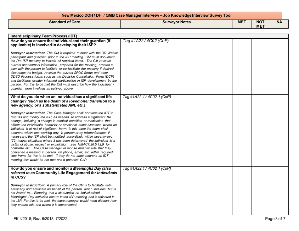 New Mexico Doh / Dhi / Qmb Case Manager Interview - Job Knowledge Interview Survey Tool - New Mexico, Page 3