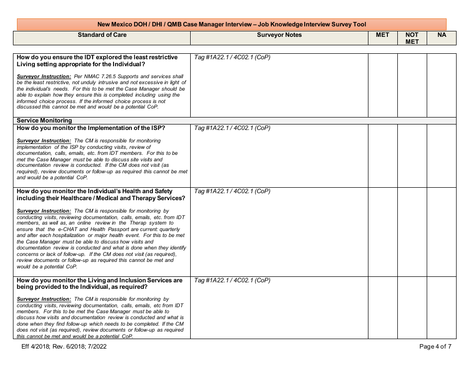 New Mexico Doh / Dhi / Qmb Case Manager Interview - Job Knowledge Interview Survey Tool - New Mexico, Page 4