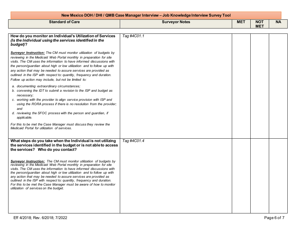 New Mexico Doh / Dhi / Qmb Case Manager Interview - Job Knowledge Interview Survey Tool - New Mexico, Page 6