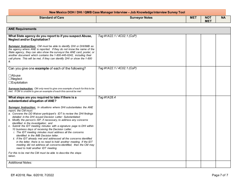 New Mexico Doh / Dhi / Qmb Case Manager Interview - Job Knowledge Interview Survey Tool - New Mexico, Page 7