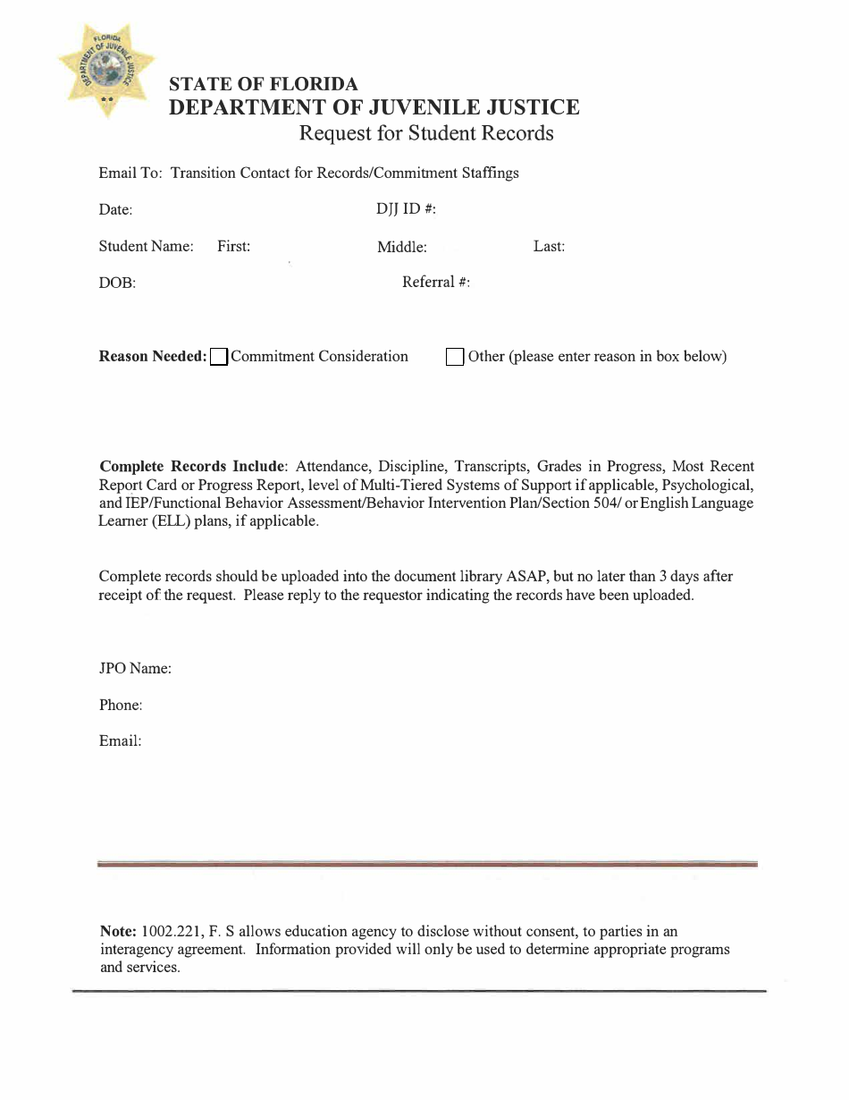 Request for Student Records - Florida, Page 1