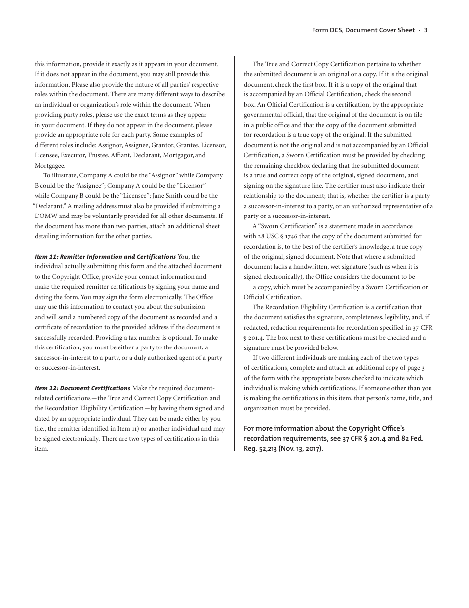 Form DCS Document Cover Sheet, Page 3