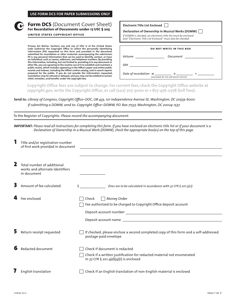 Form DCS Document Cover Sheet, Page 4