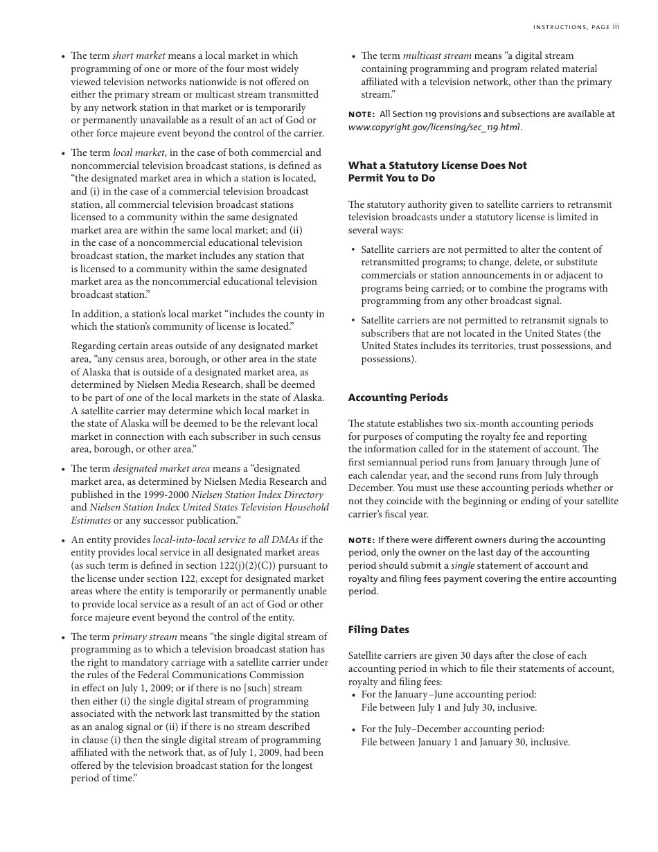 Form SC Statement of Account for Secondary Transmissions by Satellite Carriers of Distant Television Signals, Page 10