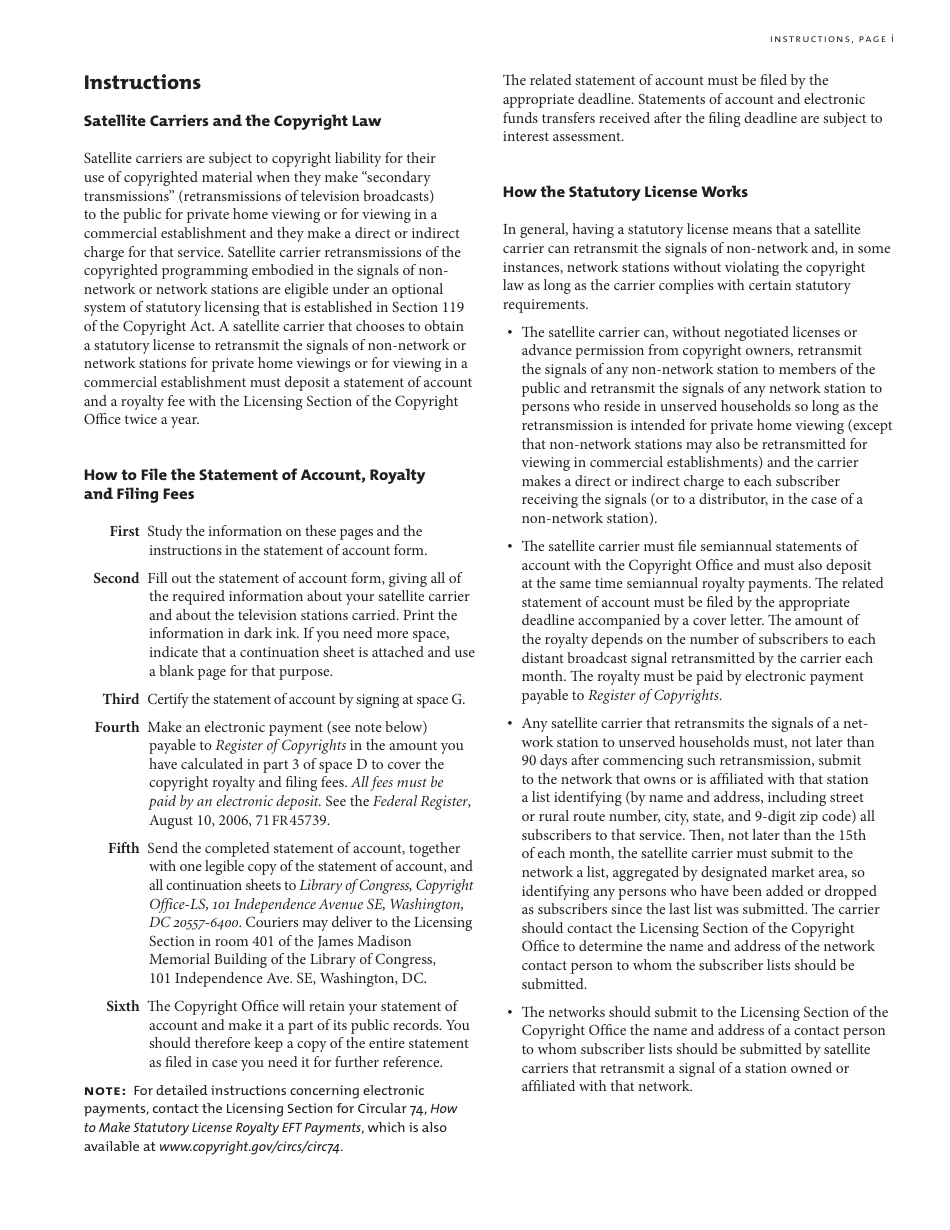 Form SC Statement of Account for Secondary Transmissions by Satellite Carriers of Distant Television Signals, Page 8