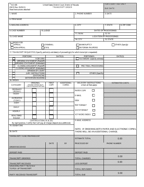 Form AO435  Printable Pdf