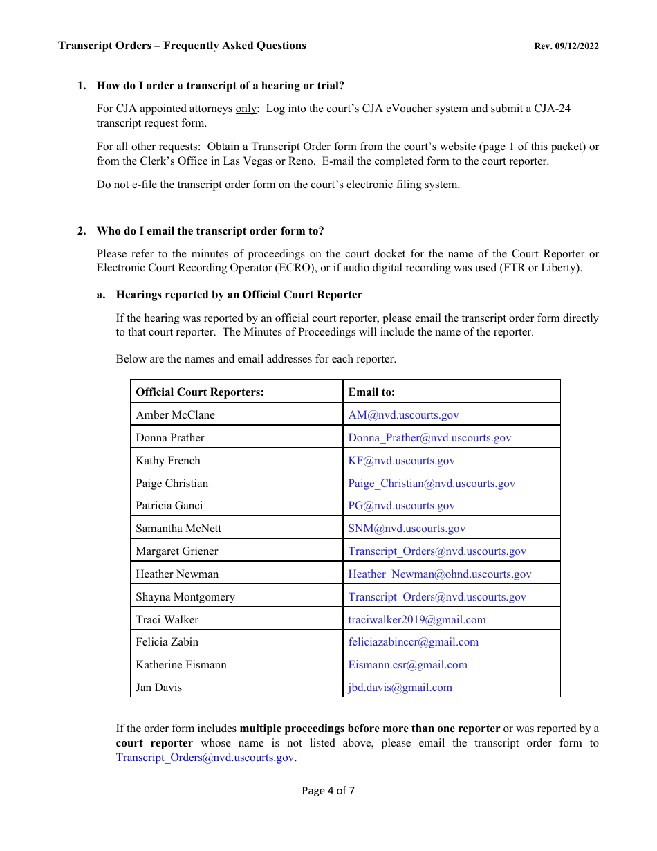 Form AO435 Transcript Order - Nevada, Page 4