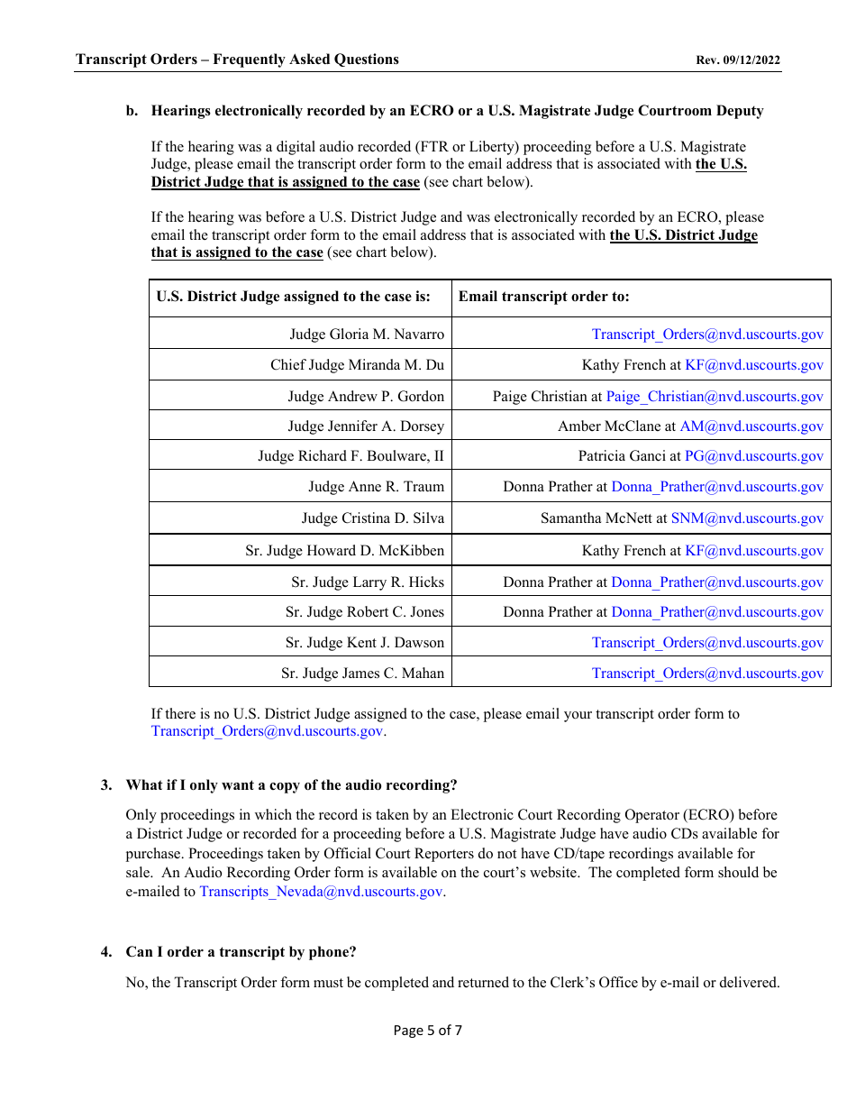Form AO435 Transcript Order - Nevada, Page 5