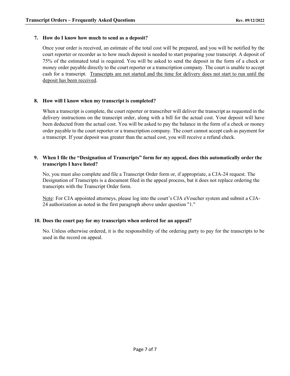 Form AO435 Transcript Order - Nevada, Page 7