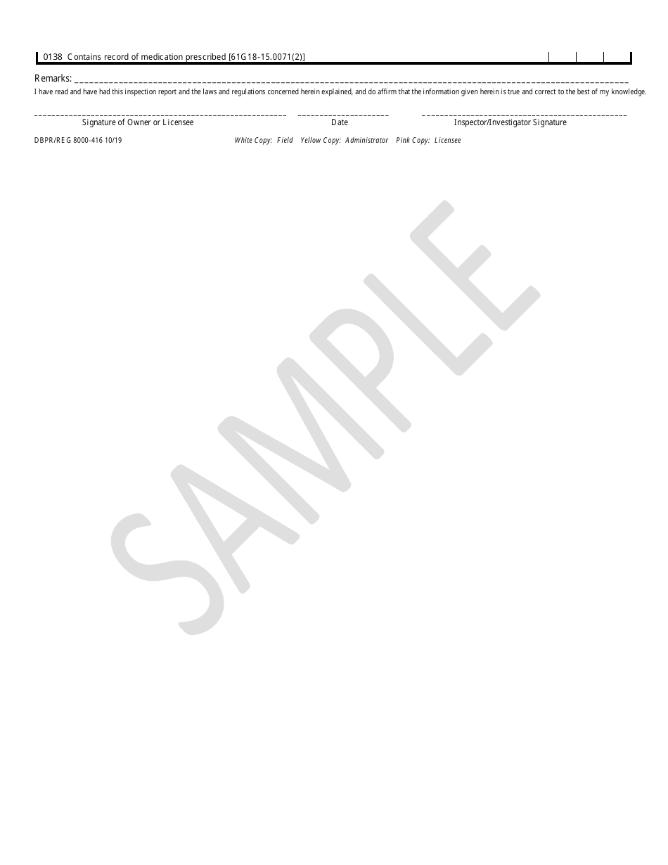 Form DBPR / REG8000-416 Limited Service Veterinary Medical Practice Inspection Form - Sample - Florida, Page 2