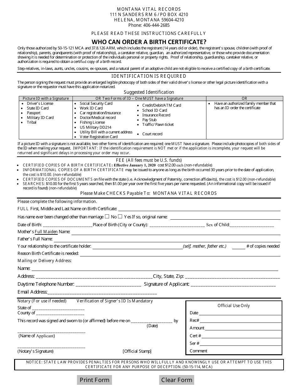 Montana Birth Certificate Application Fill Out Sign Online and