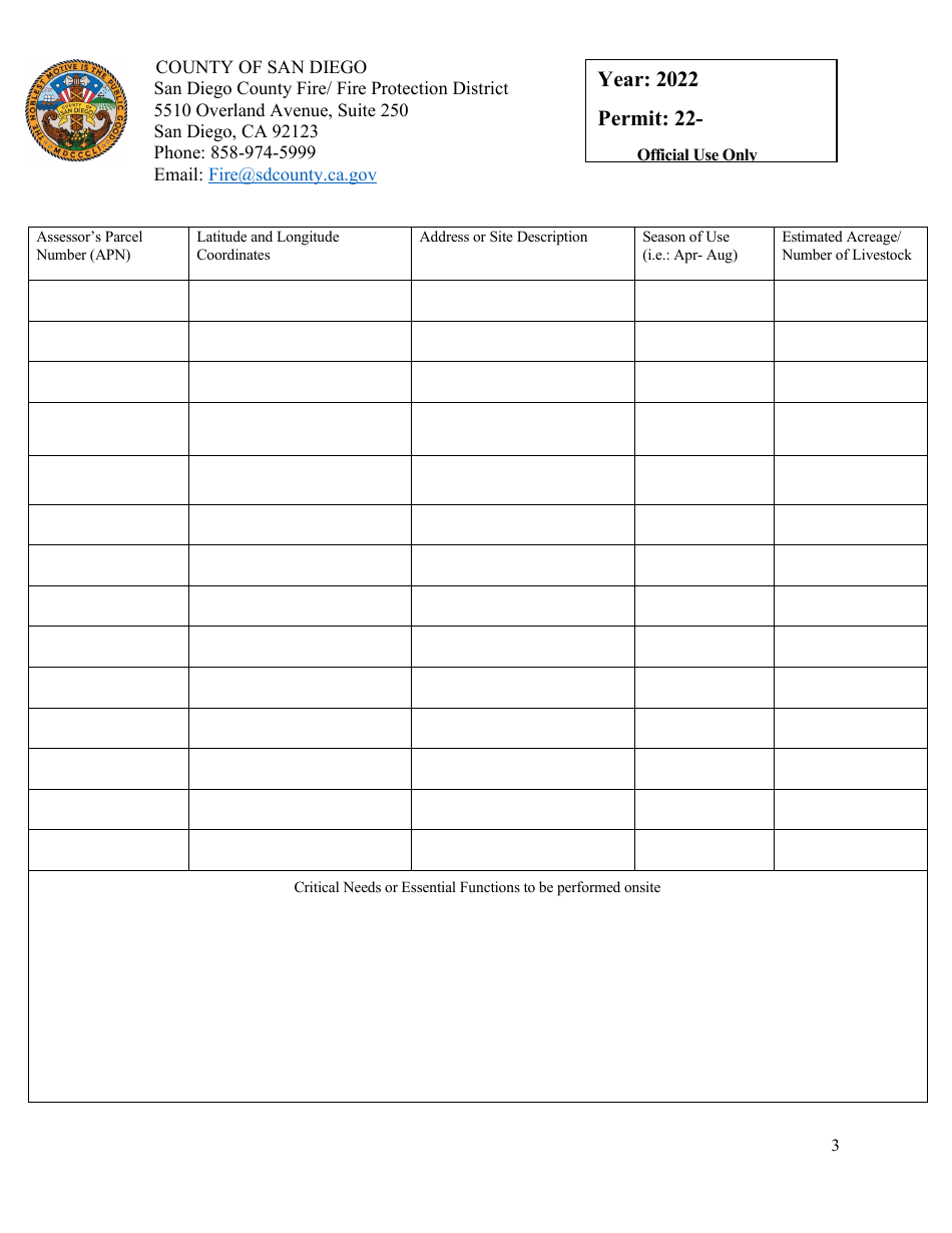 Livestock / Agricultural Pass Application - County of San Diego, California, Page 3