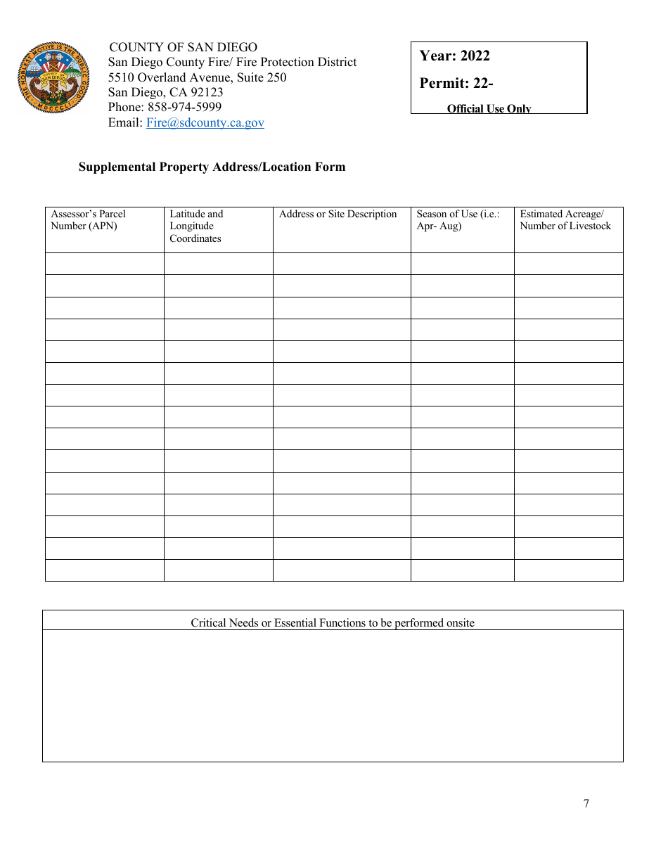 Livestock / Agricultural Pass Application - County of San Diego, California, Page 7