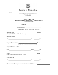 Document preview: Application for Remandment of Previously Relinquished Access Rights - County of San Diego, California
