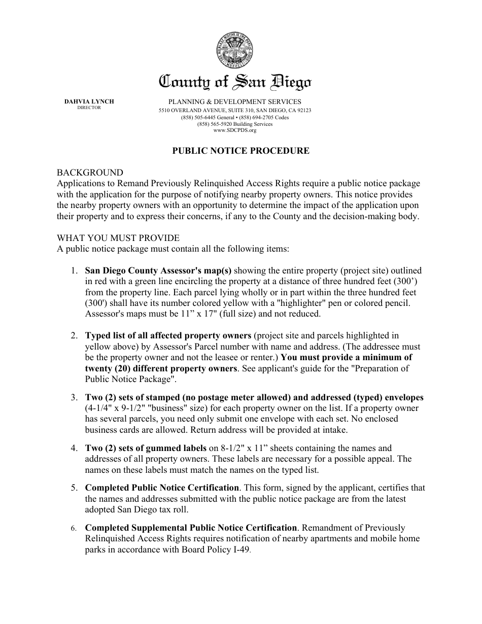 Application for Remandment of Previously Relinquished Access Rights - County of San Diego, California, Page 10