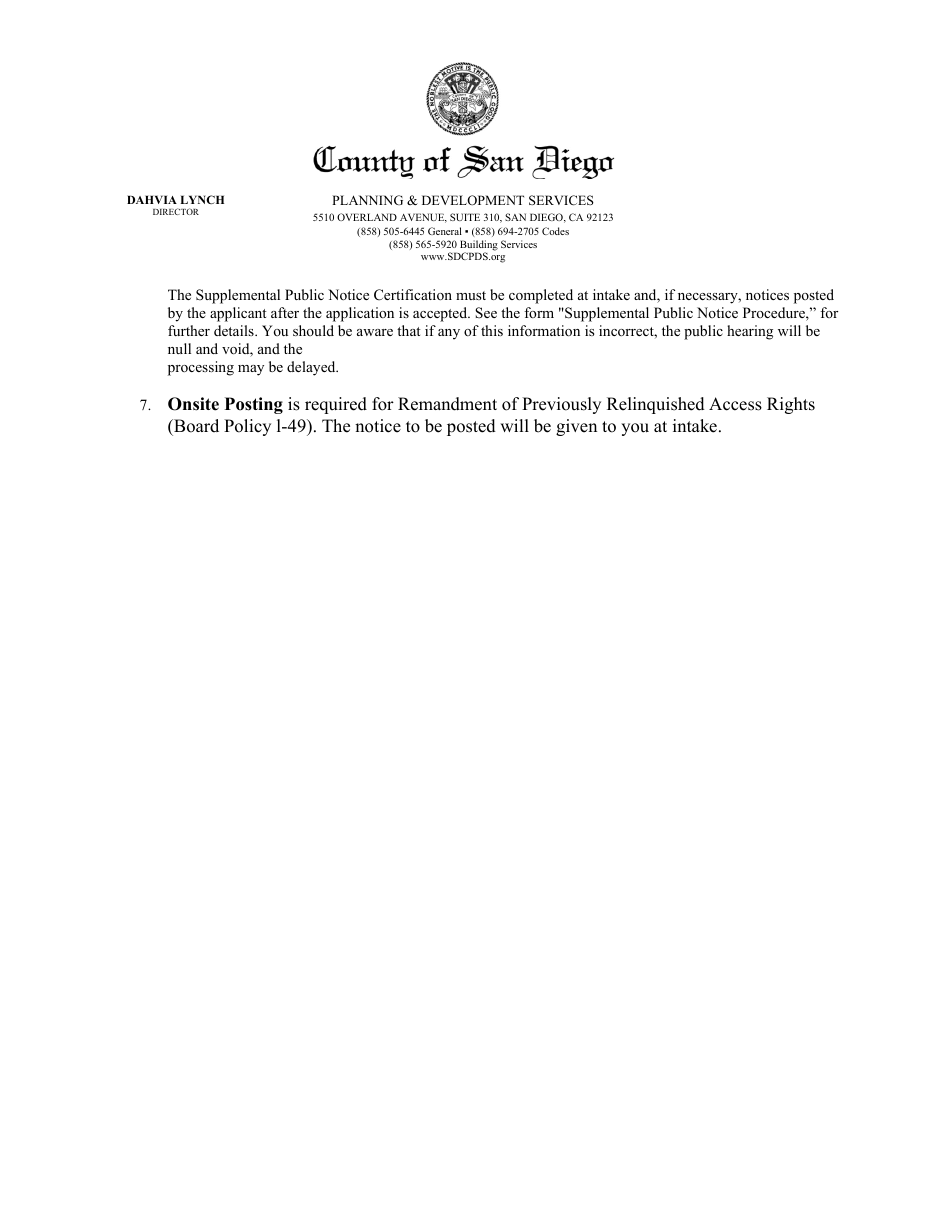 Application for Remandment of Previously Relinquished Access Rights - County of San Diego, California, Page 11