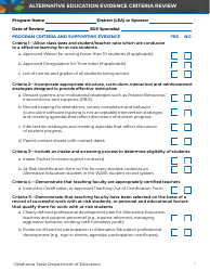 Alternative Education Evidence Criteria Review - Oklahoma