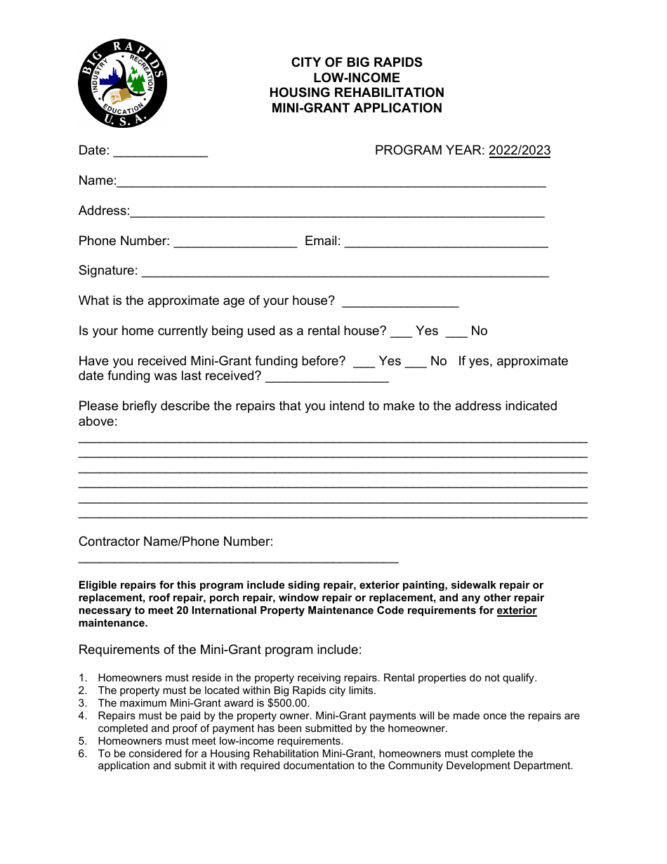 2023 City of Big Rapids, Michigan Housing Rehabilitation