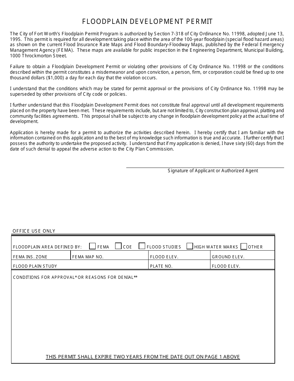 Application for Floodplain Development Permit - City of Fort Worth, Texas, Page 2