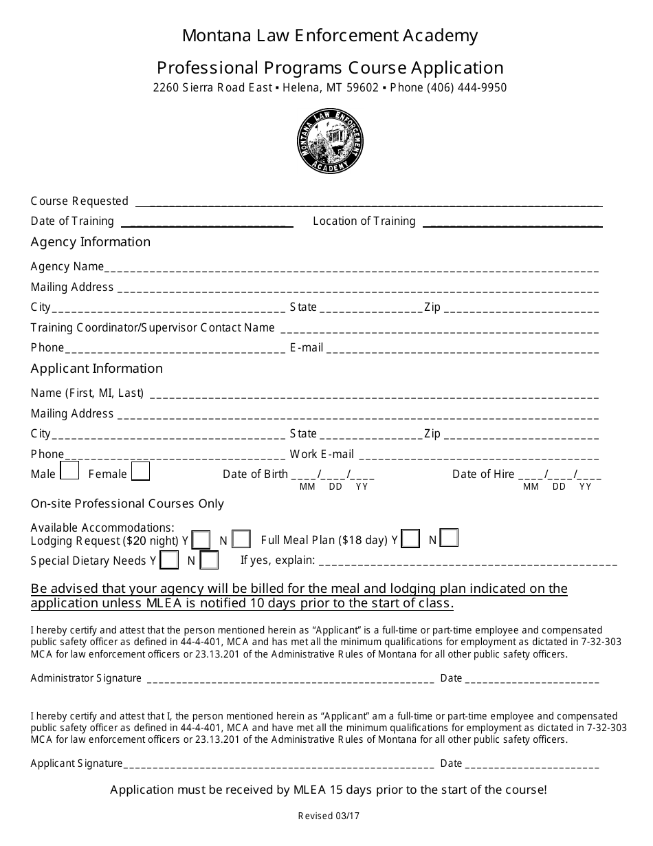 Montana Professional Programs Course Application Download Fillable PDF ...