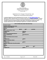 Form RDA2459 Application for Change of Ownership and Request for Provisional Authorization - Tennessee