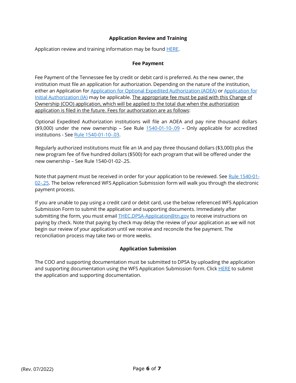 Form RDA2459 Application for Change of Ownership and Request for Provisional Authorization - Tennessee, Page 6