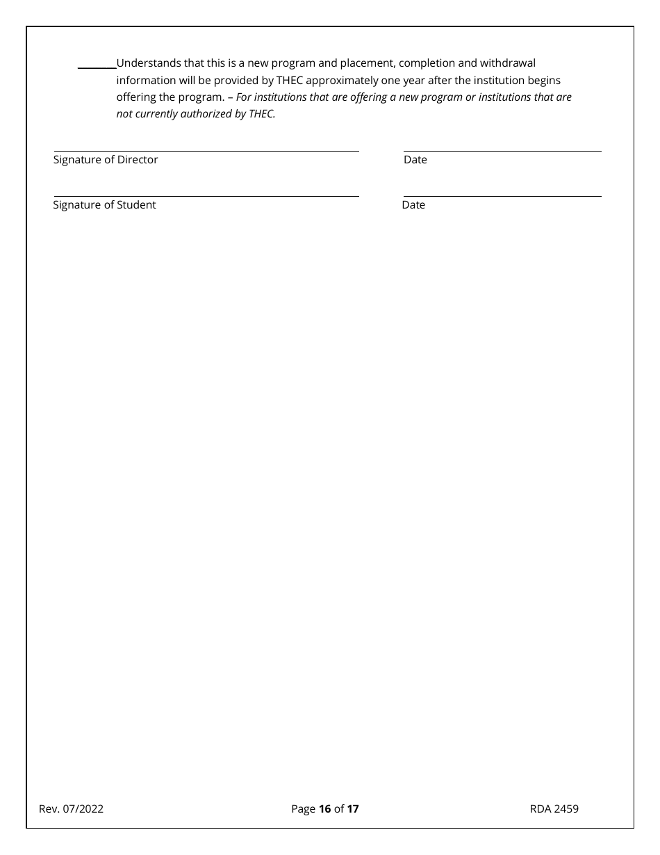 Form RDA2459 Application for Initial Authorization of a Postsecondary Educational Institution - Tennessee, Page 16