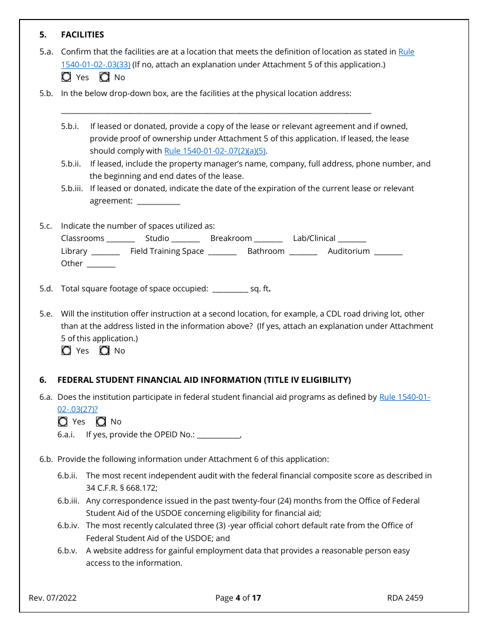Form RDA2459 Application for Initial Authorization of a Postsecondary Educational Institution - Tennessee, Page 4