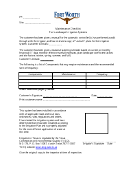 Document preview: Maintenance Checklist for Landscape Irrigation Systems - City of Fort Worth, Texas