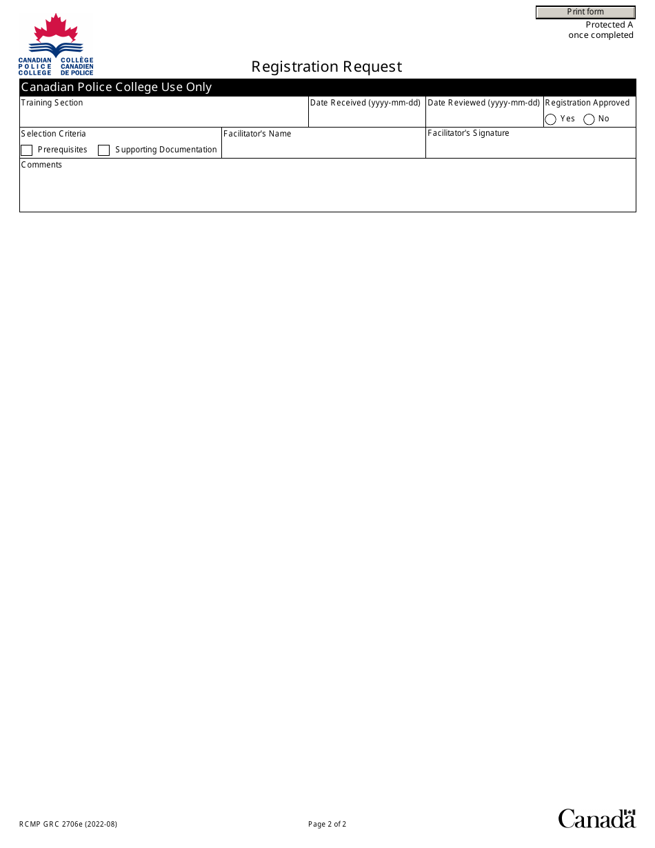 Form RCMP GRC2706E Registration Request - Canada, Page 2