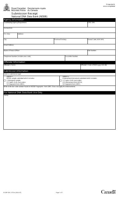 Form RCMP GRC5751E Submission Receipt - National Dna Data Bank (Nddb) - Canada