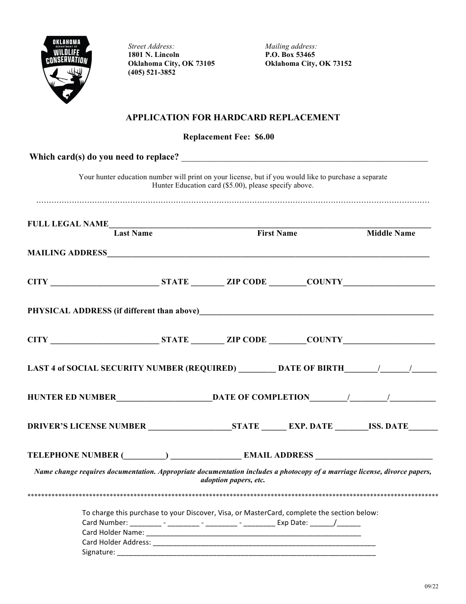 Oklahoma Application for Hardcard Replacement - Fill Out, Sign Online ...