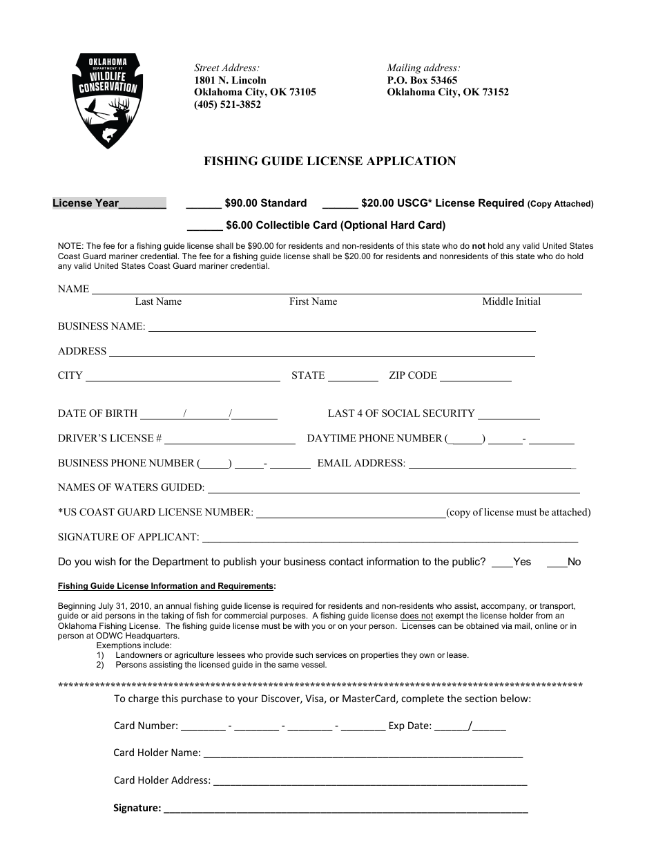 Fishing Guide License Application - Oklahoma, Page 1