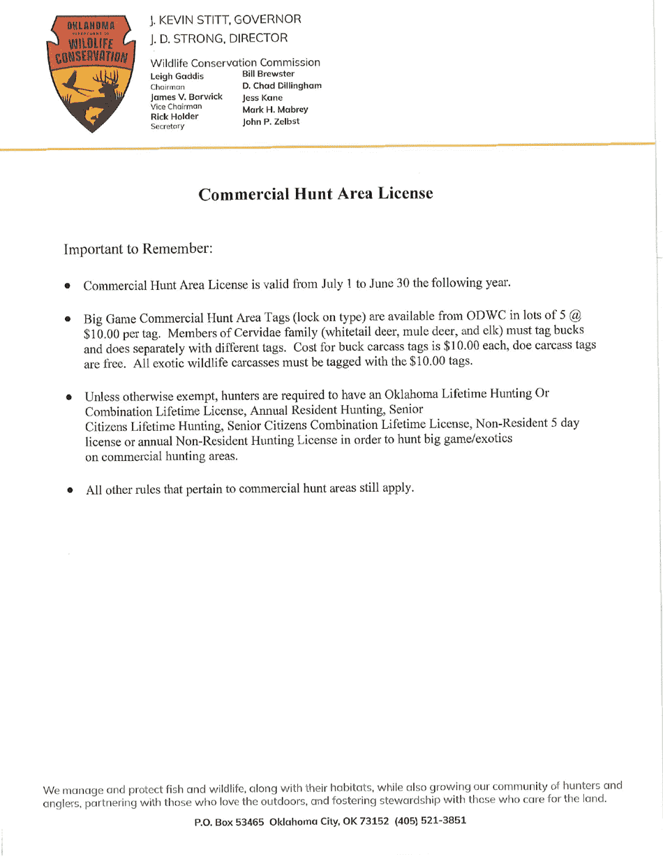 Oklahoma Application for Commercial Hunting Area License Download