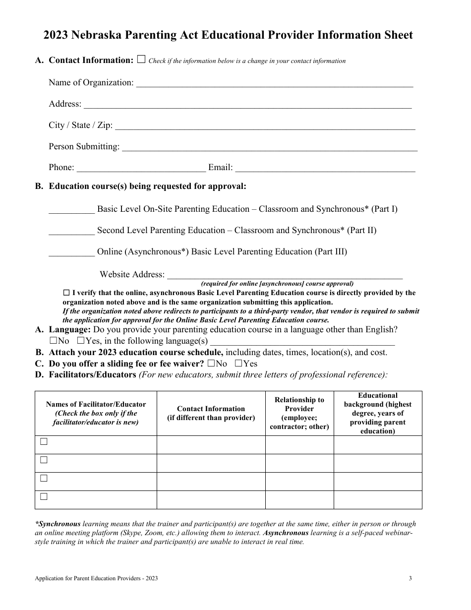 Nebraska Parenting Act Educational Provider Information Sheet - Nebraska, Page 3