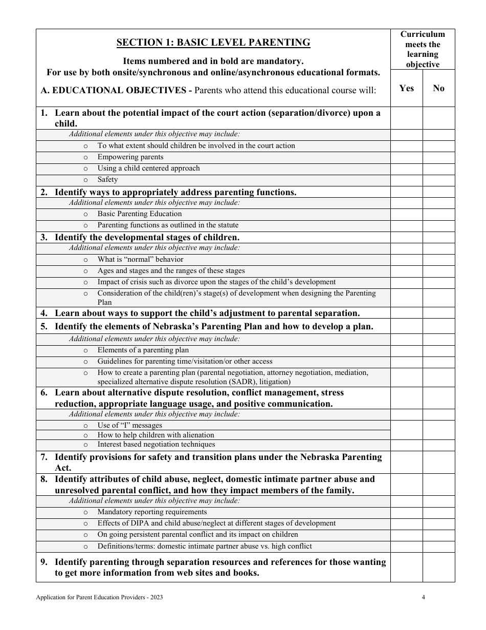 Nebraska Parenting Act Educational Provider Information Sheet - Nebraska, Page 4