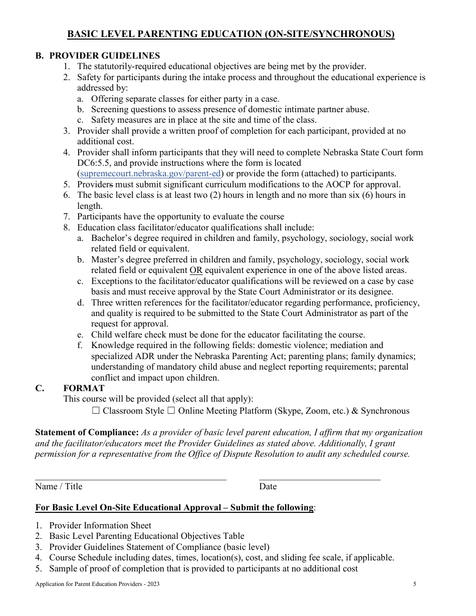 Nebraska Parenting Act Educational Provider Information Sheet - Nebraska, Page 5
