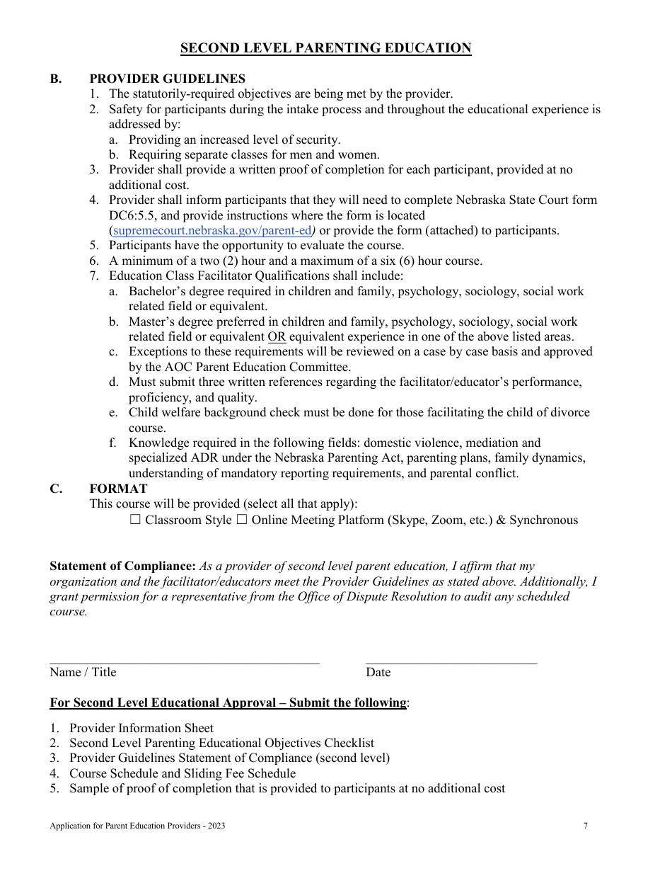 Nebraska Parenting Act Educational Provider Information Sheet - Nebraska, Page 7