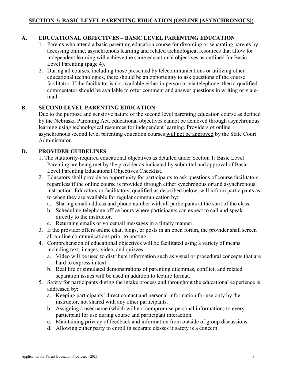 Nebraska Parenting Act Educational Provider Information Sheet - Nebraska, Page 8