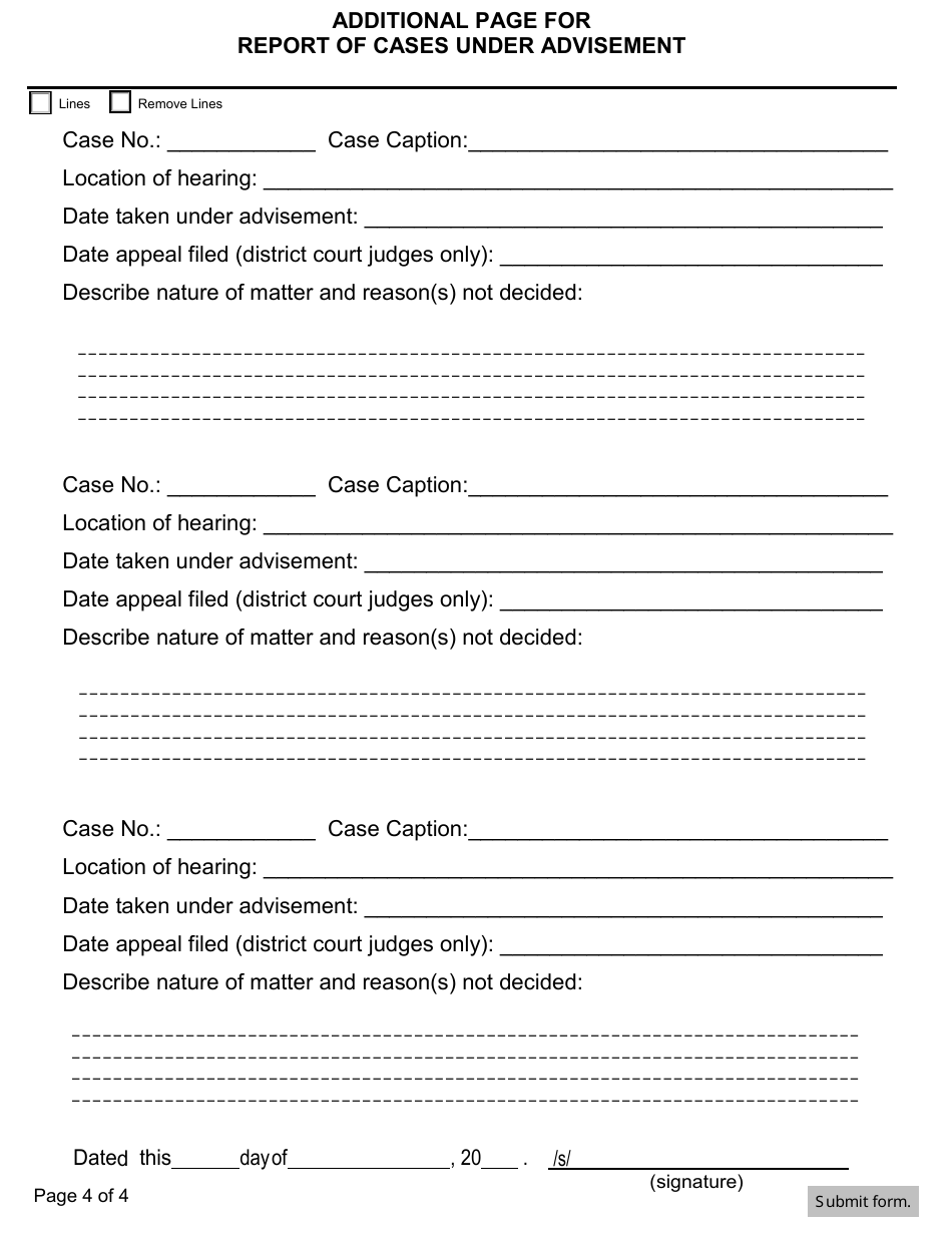 Form CH6ART1APP1 Report of Cases Under Advisement - Nebraska, Page 4