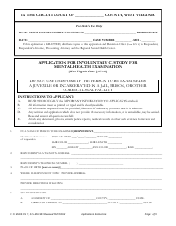 Form INV1 Application for Involuntary Custody for Mental Health Examination - West Virginia