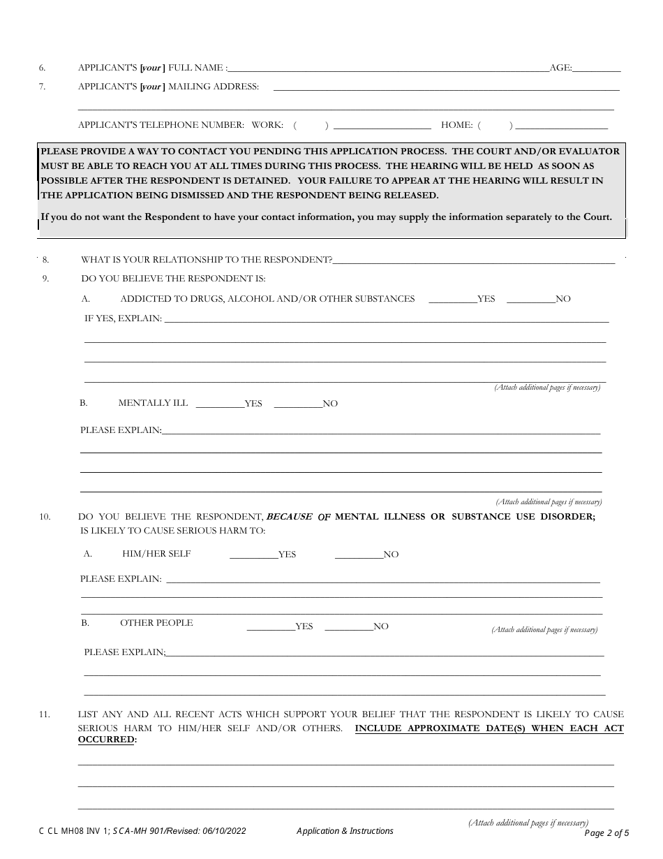 Form INV1 Application for Involuntary Custody for Mental Health Examination - West Virginia, Page 2
