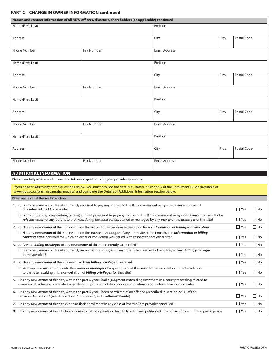 Form HLTH5433 Pharmacare Provider Change - British Columbia, Canada, Page 6