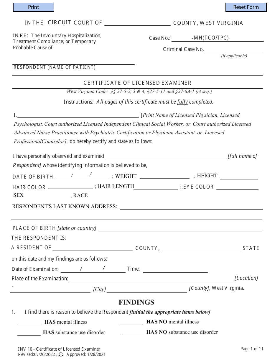 Form INV10 Download Fillable PDF or Fill Online Certificate of Licensed