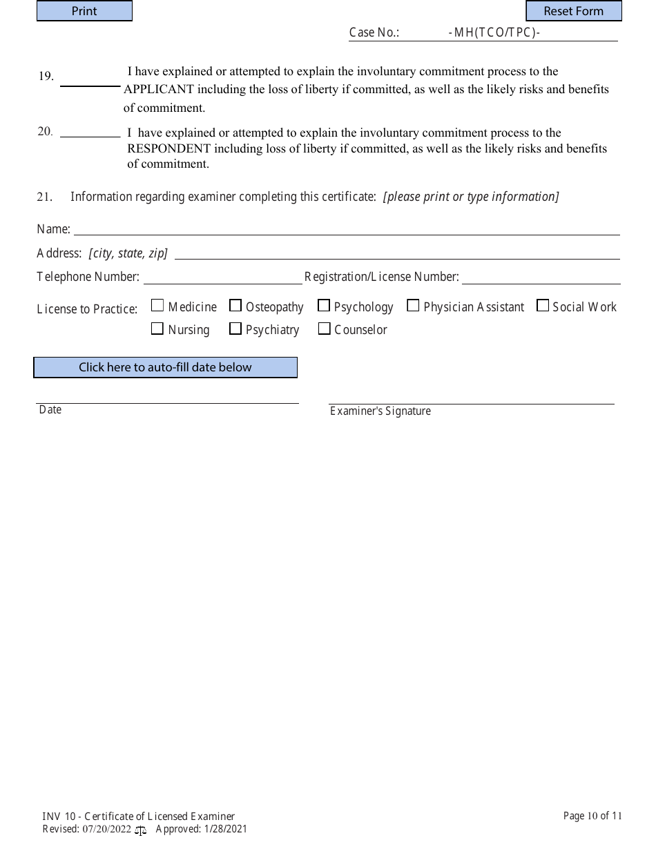 Form INV10 Certificate of Licensed Examiner - West Virginia, Page 10